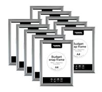 Europel Cadre clipsable Budget, Lot de 10 cadres A4 aluminium couleur argent, profil 25x11 mm, dimensions 210x297mm, porte-affiche, hôtel, bureau, restaurant, menus, réclame, message