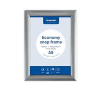 Europel Cadre clipsable Economy A5, couleur argent, Aluminium anodisé et film anti-reflets, Profil 25x11 mm, Cadre d'affichage pour posters de 14,8x21 cm, publicité, annonces, hôtel, restaurant