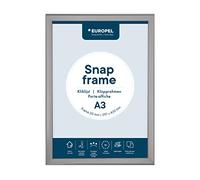 EUROPEL Cadre clipsable mural A3, Profil 20 mm, Argent, Aluminium anodisé et feuille anti-reflets, Pour affichages de posters et publicités, annonces, menus