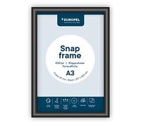 EUROPEL Cadre clipsable mural A3, Profil 25 mm, Noir, Aluminium anodisé et feuille anti-reflets, dos en polystyrène, Pour affichages de posters et publicités, annonces, menu