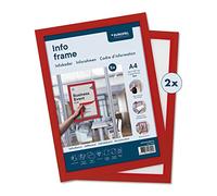 Europel Cadre d'affichage autocollant magnétique en PVC, A4 rouge, set 2 pièces, adhésif repositionnable, visible recto-verso, portrait ou paysage, dimension hors-tout 325x238mm