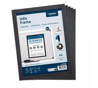 Europel Cadre magnétique A4 noir, lot de 5, porte-documents pour surfaces métalliques, changement rapide, usage bureau, école et restauration.