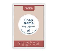 EUROPEL Cadre Porte affiche clic-clac léger A1, finition blanche mate et poudrée, Profil 25x11 mm, Aluminium anodisé et protecteur anti-reflet, Dimensions extérieures 625x872 mm, Dos polystyrène gris
