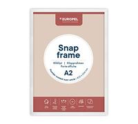 Europel Cadre Porte affiche clic-clac léger A2, finition blanche mate poudrée, 25x11 mm Aluminium anodisé protecteur anti-reflet, Dimensions extérieures 451x625 mm Dos polystyrène gris