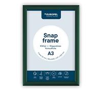 EUROPEL Cadre Porte affiche clipsable A3, couleur verte, Profil 25mm, Aluminium anodisé et protecteur anti-reflet, Dimensions extérieures 328x451 mm, Dos polystyrène gris