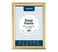 Europel Cadre porte-affiche clipsable A4, profil 25x11 mm, couleur dorée, aluminium anodisé et protecteur anti-reflet, dimensions 210x297 mm, dos polystyrène gris