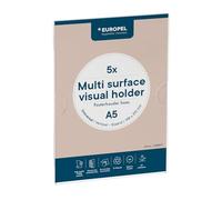 EUROPEL Lot de 5 porte-documents autocollants A5 portrait - Support mural transparent - Sans perçage - Portrait - Bureau - École - Retail - Gastronomie