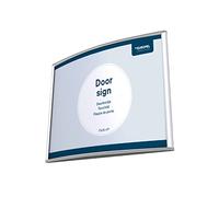 EUROPEL Plaque de porte alu simple et élégante galbée 21x15cm. A visser ou coller sens hauteur ou largeur, protecteur anti-reflet, couleur argent, matériel de montage inclus (vis + ruban adhésif)