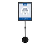 Europel Porte-affiche Economy sur pied, cadre clipsable A3 noir 25mm, portrait ou paysage, hauteur réglable, Présentoir pour posters, enseignes, publicité, menu, boutique, hôtel, restaurant
