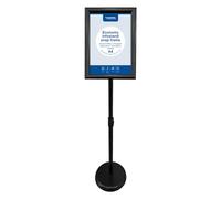 Europel Porte-affiche Economy sur pied, cadre clipsable A4 noir 25mm, portrait ou paysage, hauteur réglable, Présentoir pour posters, enseignes, publicité, menu, boutique, hôtel, restaurant