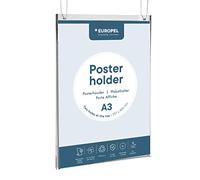EUROPEL Porte-affiche mural suspendu A3 Portrait - Acrylique transparent 2 mm, bords polis, fixation murale incluse, pour boutique, bureau et pharmacie