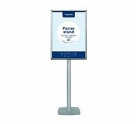 EUROPEL Porte-affiche sur pied avec cadre clipsable en aluminium, format A1, montant en aluminium de 180 cm de hauteur, socle 40x40 cm, couleur argent