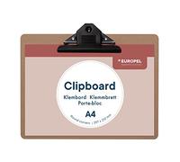EUROPEL Porte-bloc en bois, Planche Rigide Durable avec Pince Métallique Noire et Oeillet de Suspension, Porte-bloc A4 et Porte-document pour Classe d’école, Bureau, Entreprise, Restaurant, Entrepôt