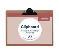 EUROPEL Porte-bloc en bois, Planche Rigide Durable avec Pince Métallique Noire et Oeillet de Suspension, Porte-bloc A3 et Porte-document pour Classe d’école, Bureau, Entreprise, Restaurant, Entrepôt