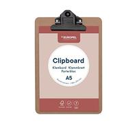 EUROPEL Porte-bloc en bois, Planche Rigide Durable avec Pince Métallique Noire et Oeillet de Suspension, Porte-bloc A5 et Porte-document pour Classe d’école, Bureau, Entreprise, Restaurant, Entrepôt