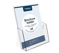 EUROPEL Porte-brochure A5 de Comptoir - Présentoir acrylique transparent, bords arrondis, distributeur dépliant pour bureau, restaurant, hôtel, réception et salon professionnel