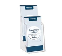 Europel Porte-brochure en polystyrène transparent, format 1/3 A4 portrait, 2 cases, option montage mural, dimensions hors-tout 123x199x108 mm, Profondeur de remplissage par case 31mm