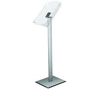 EUROPEL Porte-brochure sur pied, format A4, profil en aluminium et socle en acier, 1 bac à brochures en acrylique transparent 4mm, hauteur bac monté 112cm, capacité 80mm, socle 245x320mm