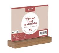 EUROPEL Porte-cartes en acrylique avec socle en chêne A5 Horizontal, Présentoir de table double face, Support transparent pour menus, étiquettes de prix, informations et affiches