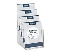 EUROPEL Présentoir à Brochures 4 Compartiments A5 - Distributeur dépliant empilé, polystyrène transparent recyclable, montage mural possible, pour bureau, hôtel et réception