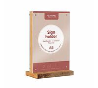 EUROPEL Présentoir de table de luxe A5, support en bois de chêne certifié FSC, deux plaques en acrylique transparent aimantées, présentation recto-verso, pour brochure, cartes des boissons, hôtel