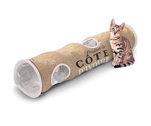 Europet D&D Home, Tunnel de Jeu Cote D Ivoire Jute 120x25x25 cm, Fabriqué en Jute et Polyester, Différentes entrées et Jouets, Rempli de matériau crépitant pour Plus de Plaisir