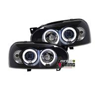 EUROPETUNING - 10689 - PHARES AVANTS FEUX ANGEL EYES LED NOIRS COMPATIBLE AVEC VW VOLKSWAGEN GOLF 3