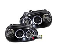 EUROPETUNING - 11485 - PHARES FEUX AVANTS ANNEAUX LED ANGEL EYES NOIRS COMPATIBLE AVEC VW VOLKSWAGEN GOLF 4