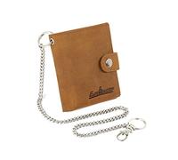 EuroRoutier ® Portefeuille motard en cuir véritable marron avec chaîne, petit avec protection RFID, marron, Classique