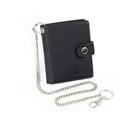 EuroRoutier ® Portefeuille motard en cuir véritable noir avec chaîne, petit avec protection RFID, Noir , Classique