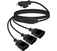 Eurostecker 3-in-1 Flat Extension Cable,Short Type-C,Eurostecker Multiple Plug,2.5A 250V 0.75mm² for Monitor,TV,Household Appliances