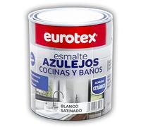 EUROTEX Peinture pour carrelage à l'eau avec très bonne adhérence sans apprêt - Disponible dans une grande variété de couleurs - Brillant ou satiné - Format 750 ml (Bleu baie satinée)