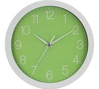 Eurotime 86139-00 Horloge murale à quartz avec trotteuse silencieuse, boîtier en aluminium revêtu blanc, diamètre : 30 cm, 12 chiffres, cadran vert clair