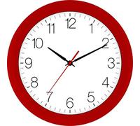 Eurotime Horloge murale radio-pilotée, 30 cm, rouge, boîtier en plastique, verre véritable bombé, changement automatique de l'heure d'été et d'hiver, cadran transparent, 52800-01-2