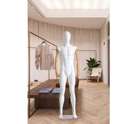 Eurotondisplay HX-M11-6MJ beau mannequin abstrait, peint en blanc mat, recouvert de lin, bras et doigts en bois ajustables à volonté, socle en inox (HX-M11-6MJ)