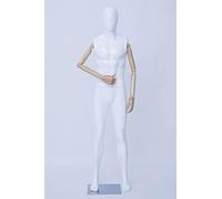 Eurotondisplay HX-M11-BMJ Jolie mannequin de vitrine abstrait laqué blanc brillant, bras et doigts en bois, plateau de support en acier inoxydable (HX-M11-BMJ)
