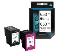 Eurotone Lot de 2 cartouches d'encre 653XL compatibles avec HP DeskJet Plus Ink Advantage 6075 6475 3YM75AE + 3YM74AE