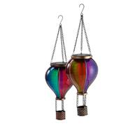 EUROtops Lot de 2 montgolfières solaires - Multicolore/6 couleurs - 12 LED vacillantes - Plastique résistant aux intempéries - Décoration d'extérieur - Éclairage LED à suspendre pour jardin et balcon