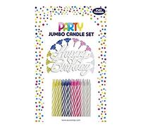 Eurowrap 12636-GC - Un lot de 24 bougies (+ 12 porte-bougies) couleurs assorties + un support ''Happy Birthday'' blanc