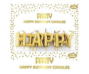Eurowrap 24330-GC - Un Lot De 13 Bougies Métallisées En Forme De Lettre : ''Happy Birthday'' - Couleur : Or - Bougies D'anniversaire, Anniversaire, Happy Birthday