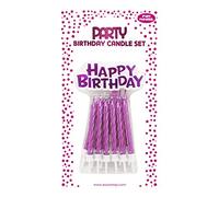 Eurowrap 26568-PC - Un Lot De 12 Bougies D'Anniversaire + 12 Porte-Bougies + Un support "Happy Birthday"- Couleur : Rose - Bougies D'anniversaire, Anniversaire, Happy Birthday
