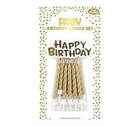 Eurowrap 26577-GC - Un Lot De 12 Bougies D'Anniversaire + 12 Porte-Bougies + Un support "Happy Birthday"- Couleur : Or - Bougies D'anniversaire, Anniversaire, Happy Birthday