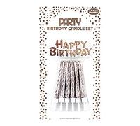 Eurowrap 26820-RGC - Un Lot De 12 Bougies D'Anniversaire + 12 Porte-Bougies + Un support "Happy Birthday"- Couleur : Or Rose - Bougies D'anniversaire, Anniversaire, Happy Birthday