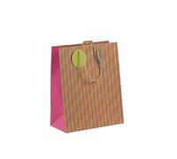 Eurowrap 30672-2C - Un sac cadeau Kraft- Format large - 26,5x14x33 cm - 210g - Motif : Vagues, Fluo Rose, Orange Et Jaune Sur Fond Kraft - Emballage Cadeaux, Idéal pour : Jeux Société, Puzzles