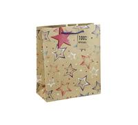 Eurowrap 30603-3C - Un Sac Cadeau Kraft- Format Moyen - 21,5x10,2x25,3cm - 210g - Motif : Étoiles Multicolores- Emballage Cadeau, Idéal pour : Livre, Jeu, Petits cadeaux