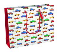 Eurowrap - 32472-6C - Un sac cadeau anniversaire - Grand format 37,3x11,8x27,5cm - Petites voitures - Qualité supérieure, résistant : 210g - idéal pour puzzles, jeux, coffrets cadeaux