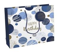 Eurowrap - 32487-6C - Un lot de 6 sacs cadeaux anniversaire - Grands formats 37,3x11,8x27,5cm - Happy Birthday, bleu - Qualité supérieure, résistants:210g - idéaux pour puzzles, jeux, coffrets cadeaux