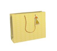 Eurowrap 32499-6Cpack - Un lot de 6 sacs cadeaux Kraft blanc- Format Shopping - 37,3x11,8x27,5 cm - 210g - Motif : Lignes géométriques jaunes - Emballage Cadeaux, idéal pour : Jeux Société, Puzzles