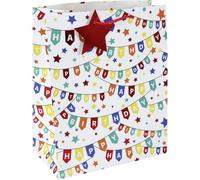 Eurowrap 33913-3C - Un lot de 6 Sacs Cadeaux Excellia- Format Moyen - 21,5x10,2x25,3cm - 210g - Motif : Banderole anniversaire - Idéal pour : Livre, Jeu, Petits cadeaux