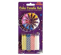 Eurowrap 6846-CCC - Un Lot De 24 Bougies D'Anniversaire + 12 Porte-Bougies - Couleurs Assorties : Bleu, Rose, Blanc, Jaune - Bougies D'anniversaire, Anniversaire, Happy Birthday